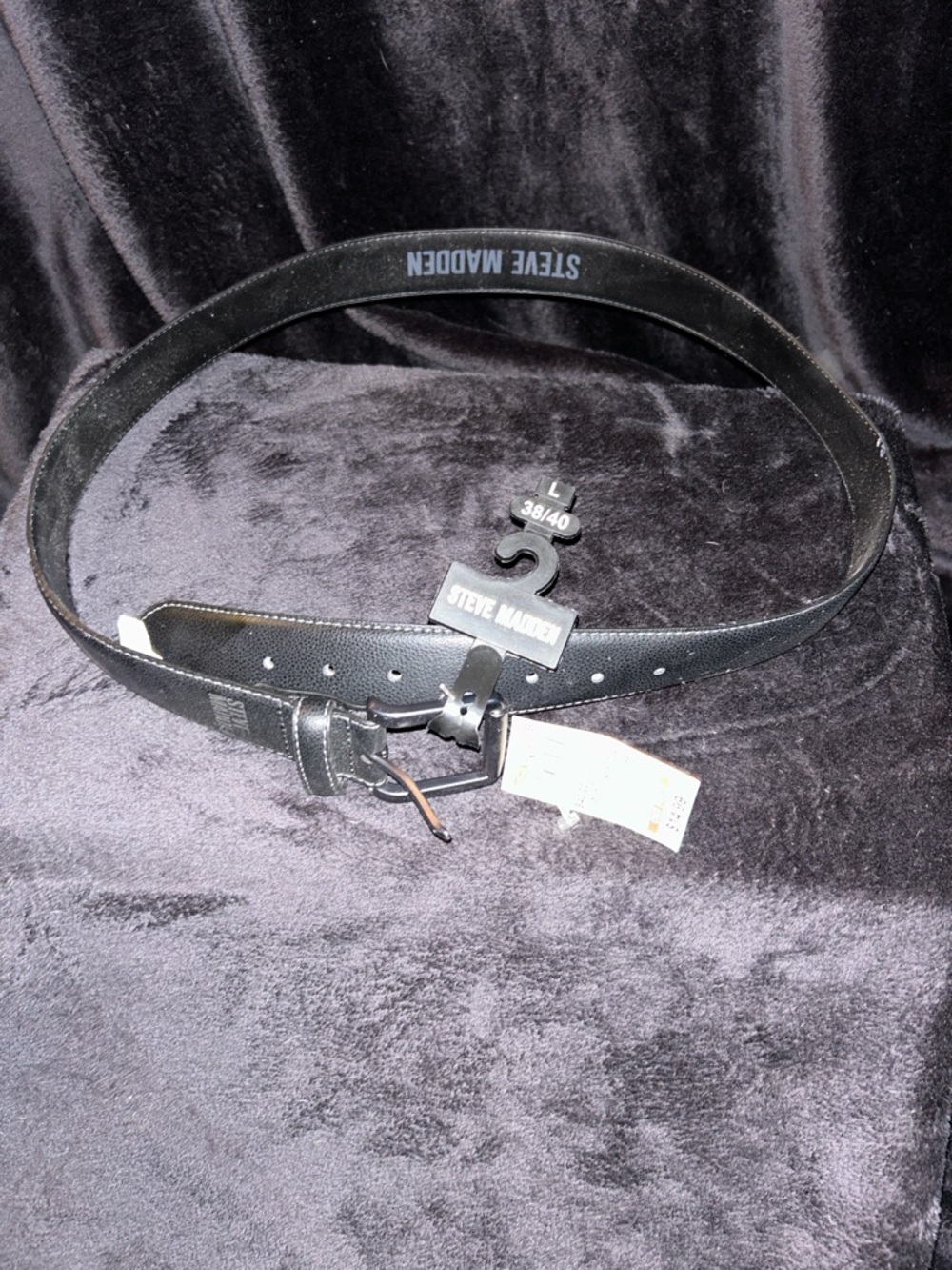 Steve Madden Black Leather Men's Belt with Polished Buckle